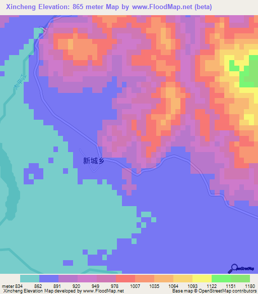 Xincheng,China Elevation Map