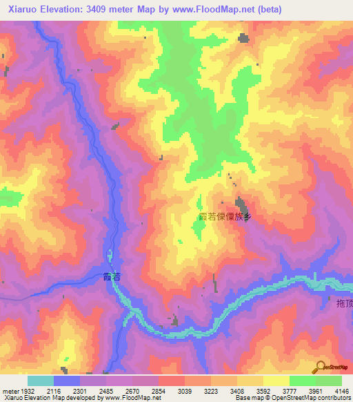 Xiaruo,China Elevation Map