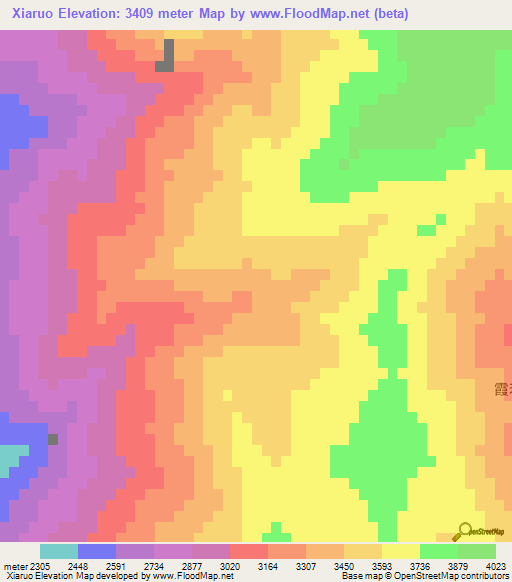 Xiaruo,China Elevation Map