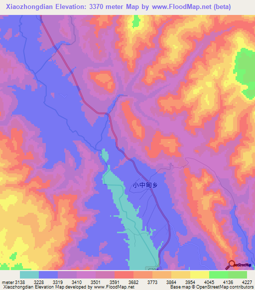 Xiaozhongdian,China Elevation Map