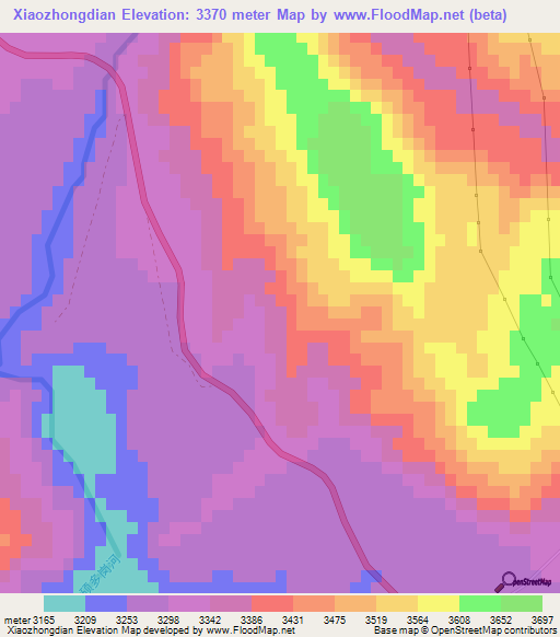 Xiaozhongdian,China Elevation Map