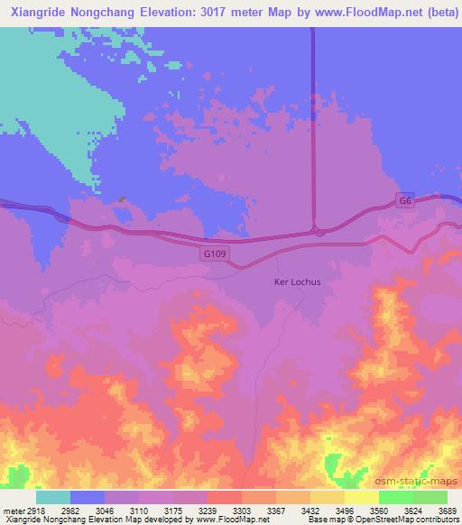 Xiangride Nongchang,China Elevation Map