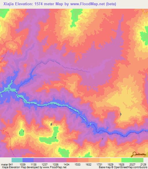 Xiajia,China Elevation Map