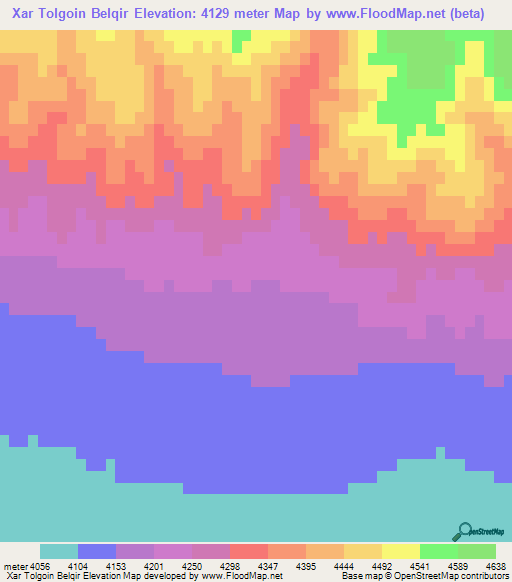 Xar Tolgoin Belqir,China Elevation Map