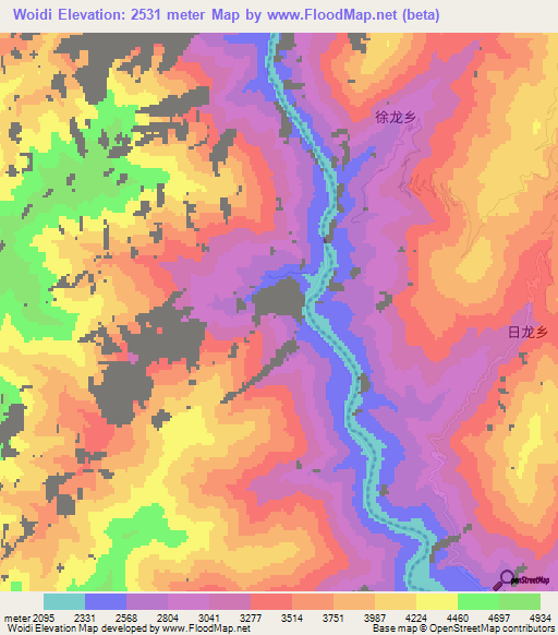 Woidi,China Elevation Map