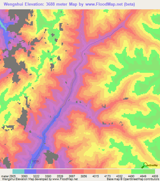 Wengshui,China Elevation Map