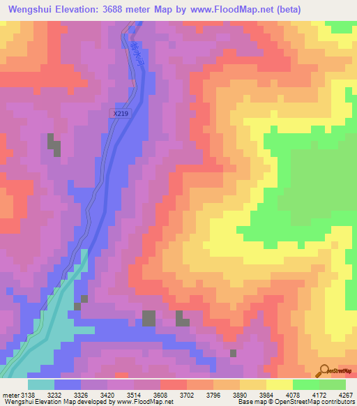 Wengshui,China Elevation Map