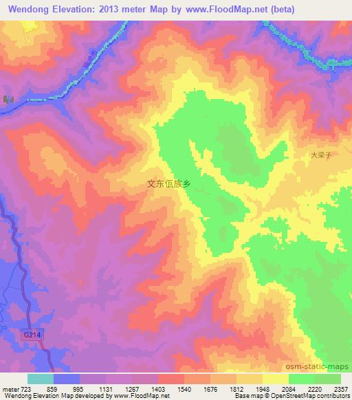 Wendong,China Elevation Map