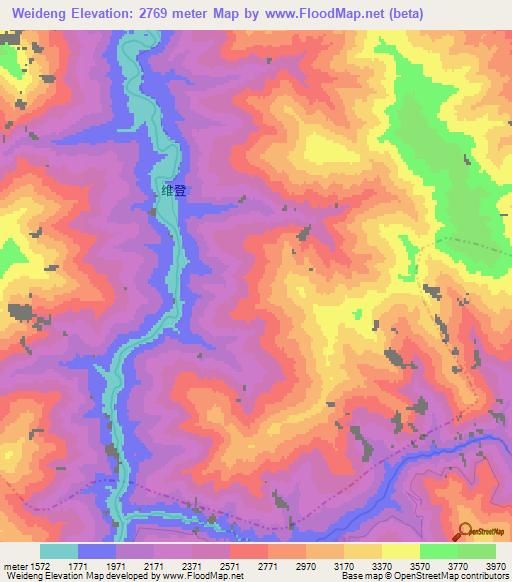 Weideng,China Elevation Map