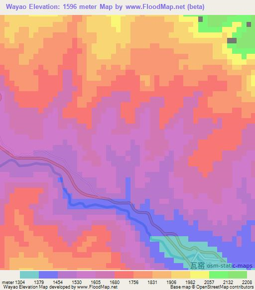 Wayao,China Elevation Map