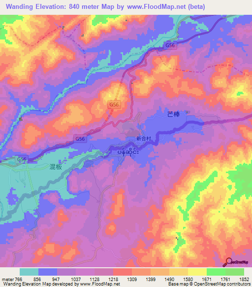 Wanding,China Elevation Map