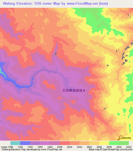 Wafang,China Elevation Map