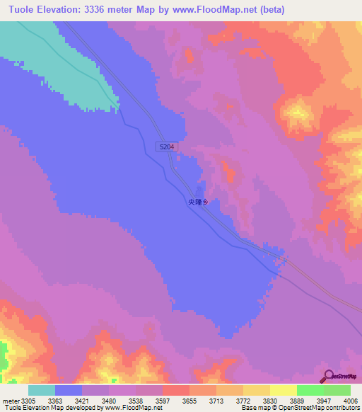 Tuole,China Elevation Map