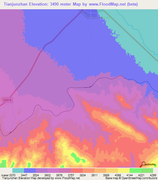 Tianjunzhan,China Elevation Map