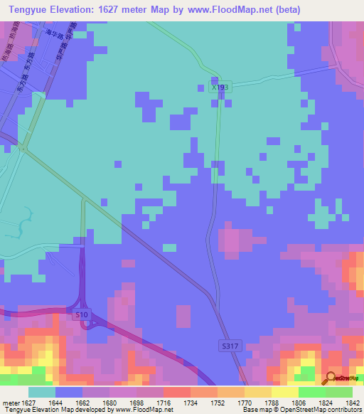 Tengyue,China Elevation Map