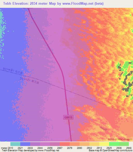 Tebh,China Elevation Map