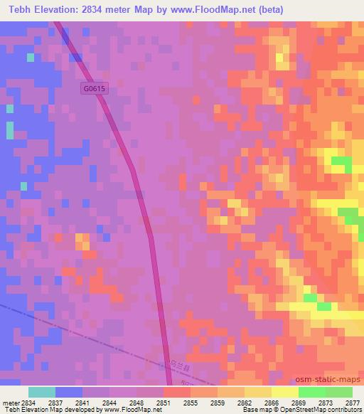 Tebh,China Elevation Map