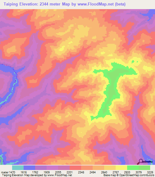 Taiping,China Elevation Map