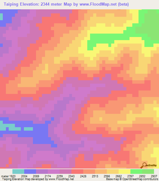 Taiping,China Elevation Map