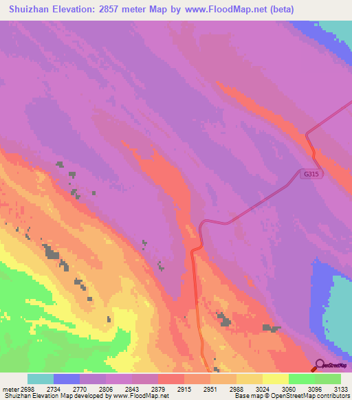 Shuizhan,China Elevation Map