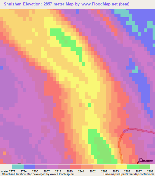 Shuizhan,China Elevation Map