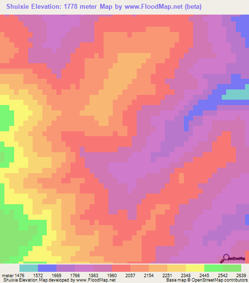 Shuixie,China Elevation Map