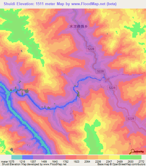 Shuidi,China Elevation Map