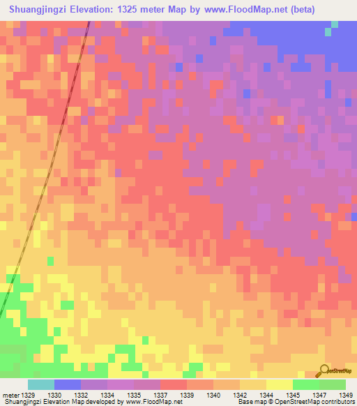 Shuangjingzi,China Elevation Map