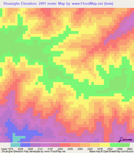 Shuanghe,China Elevation Map