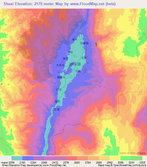 Shaxi,China Elevation Map