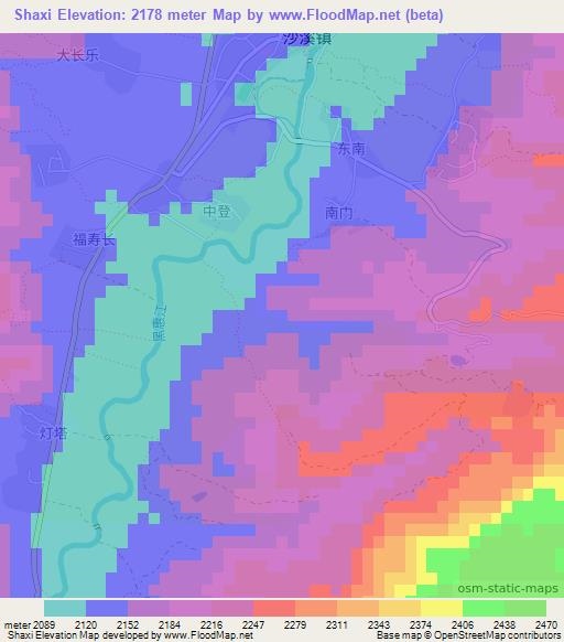 Shaxi,China Elevation Map