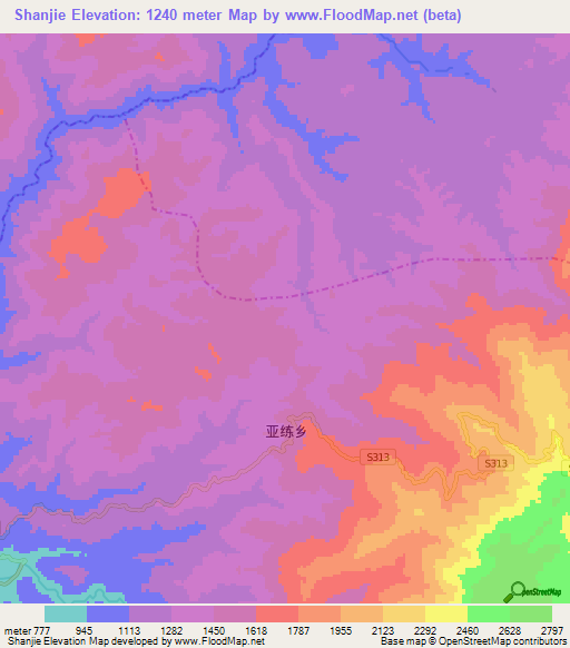 Shanjie,China Elevation Map