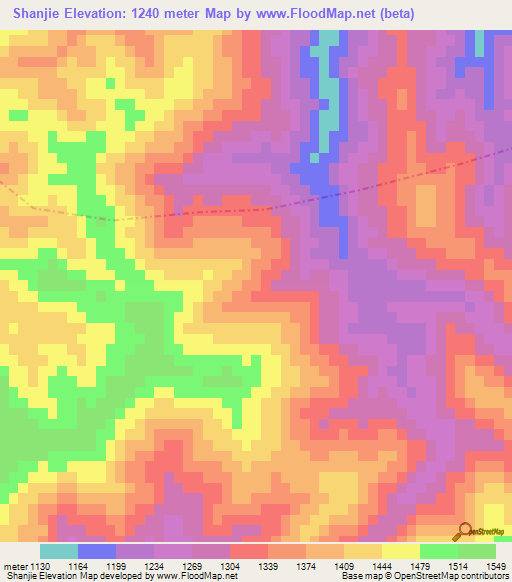 Shanjie,China Elevation Map