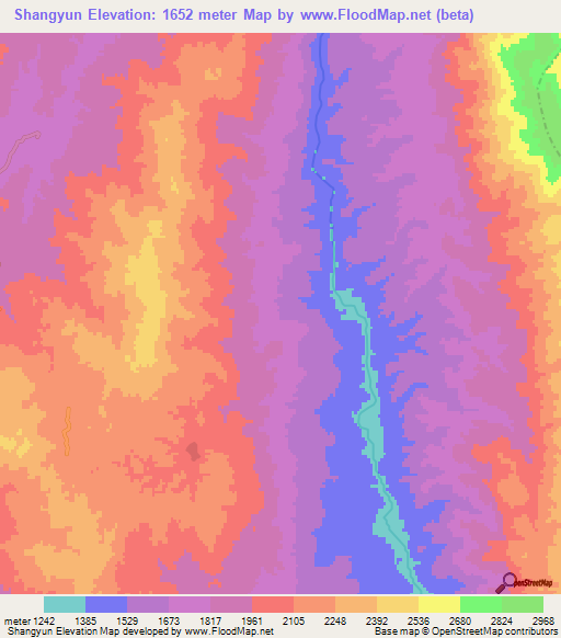 Shangyun,China Elevation Map