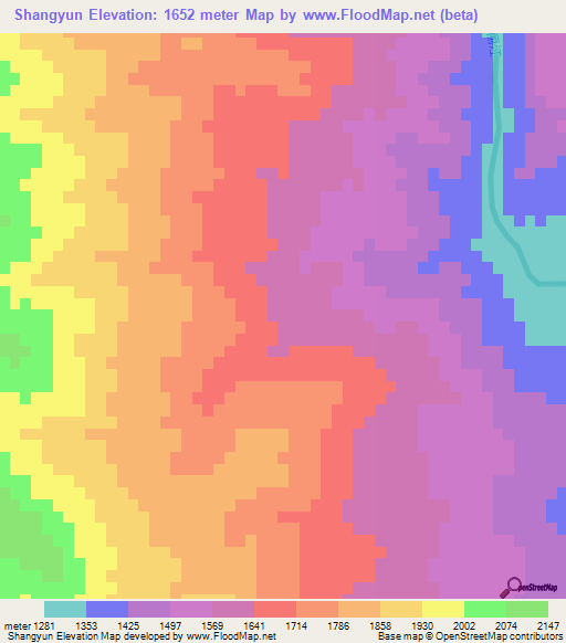 Shangyun,China Elevation Map