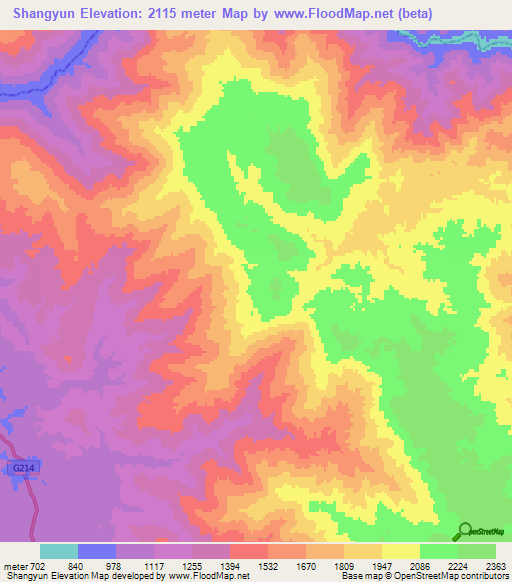 Shangyun,China Elevation Map