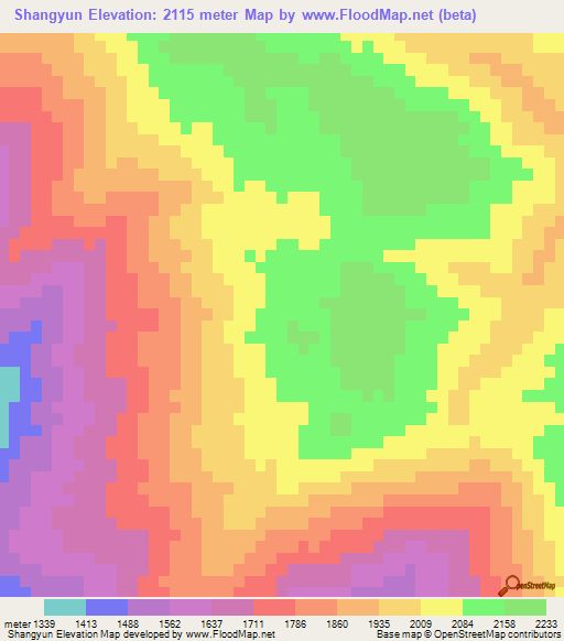 Shangyun,China Elevation Map