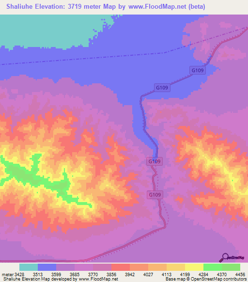 Shaliuhe,China Elevation Map