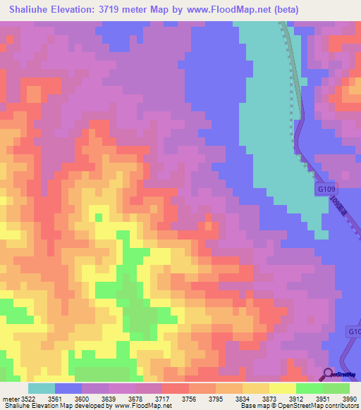 Shaliuhe,China Elevation Map