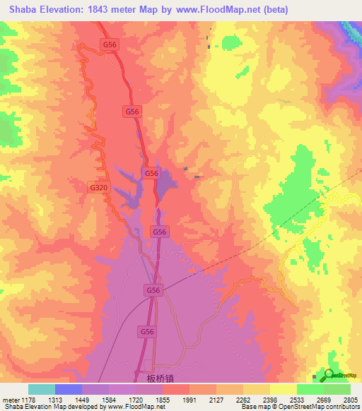 Shaba,China Elevation Map