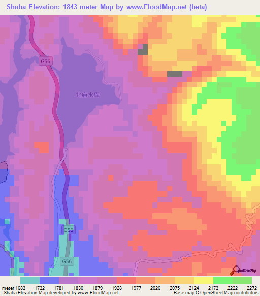 Shaba,China Elevation Map