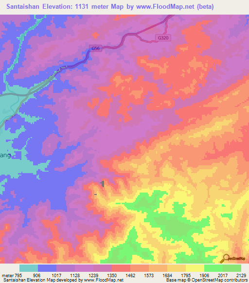 Santaishan,China Elevation Map