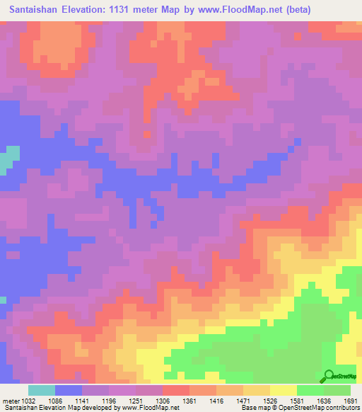 Santaishan,China Elevation Map