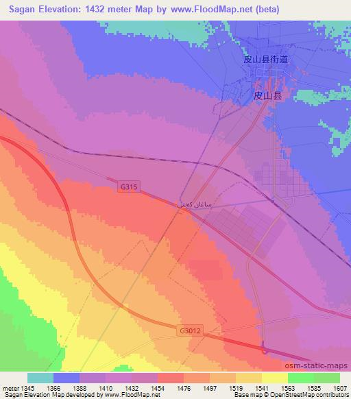 Sagan,China Elevation Map