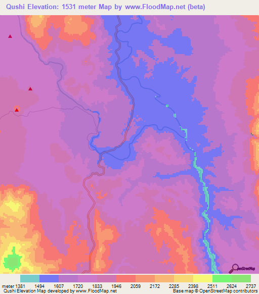 Qushi,China Elevation Map