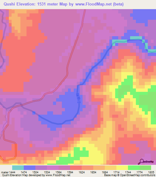 Qushi,China Elevation Map