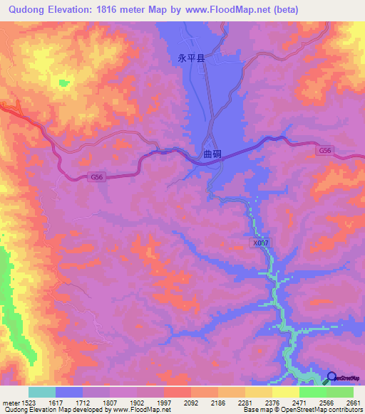 Qudong,China Elevation Map