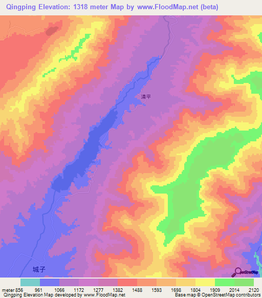 Qingping,China Elevation Map