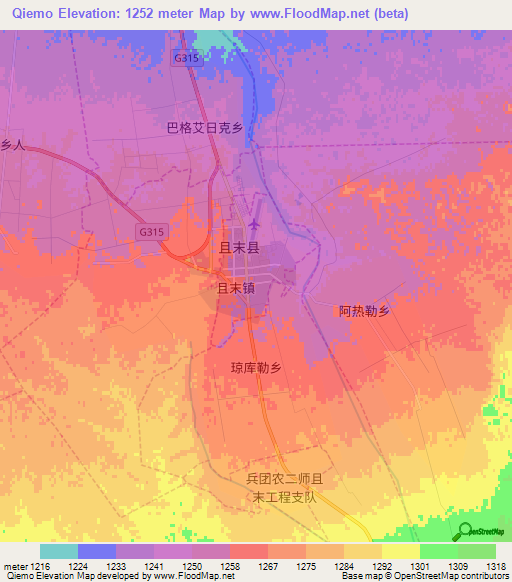 Qiemo,China Elevation Map