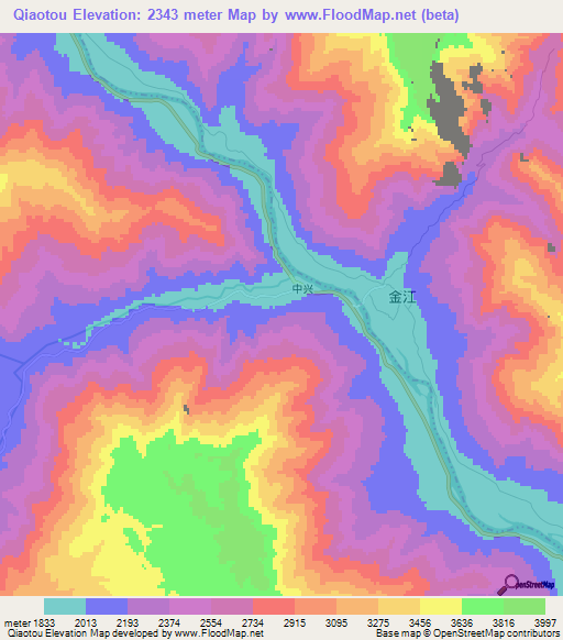 Qiaotou,China Elevation Map